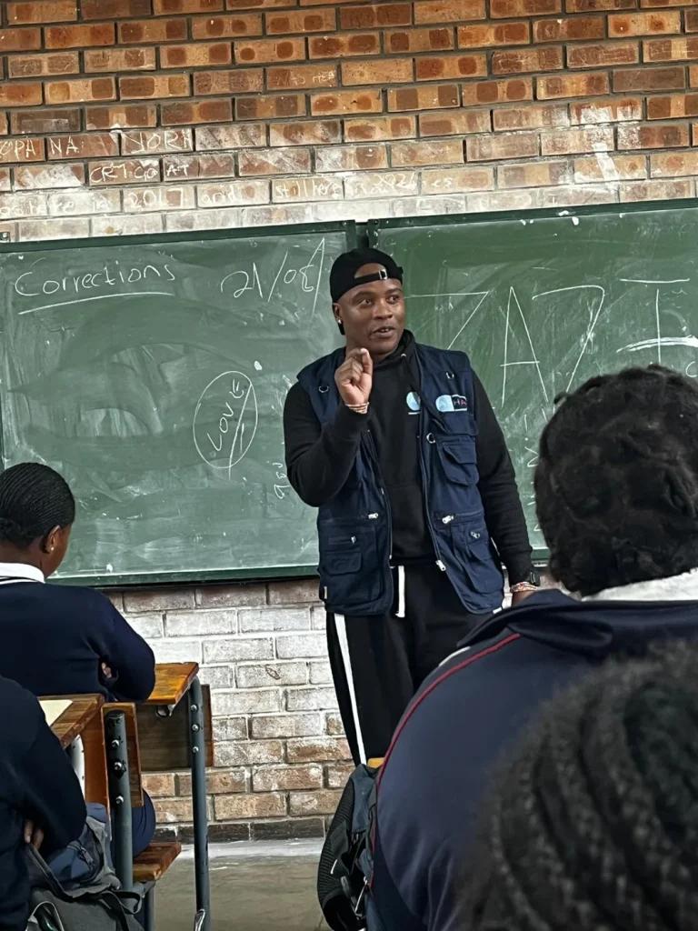 Jordan leading a ZAZI Club session at a local high school